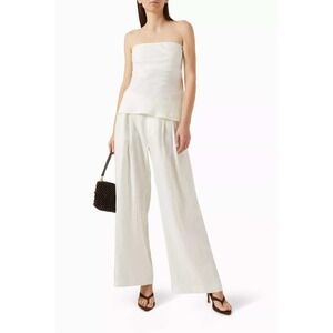 ENZA COSTA Linen Pleated Wide Leg Pants Womens Small White Undyed Resort Beach